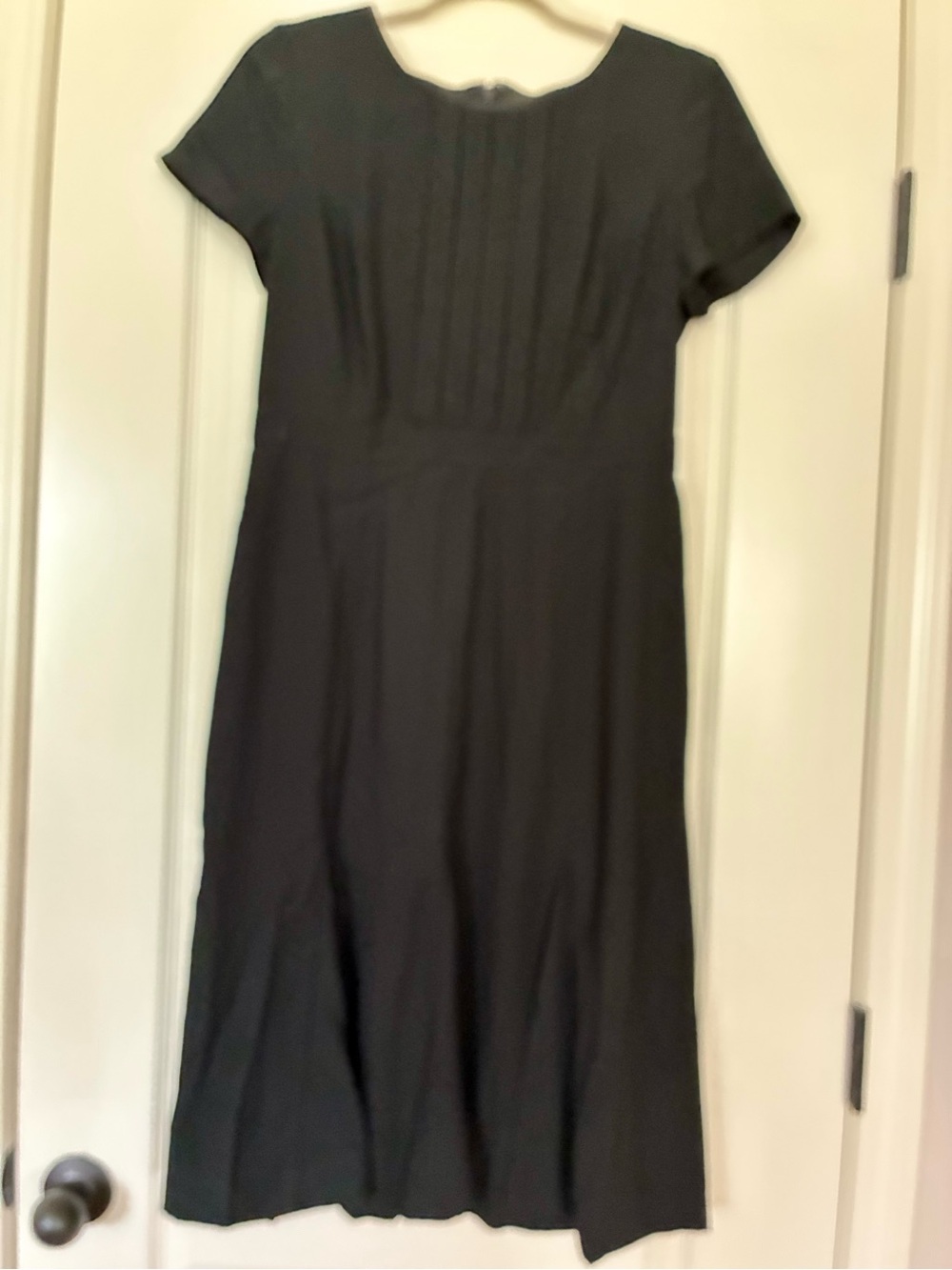 Talbots Black Short-Sleeve Midi Dress with Pleated Bodice